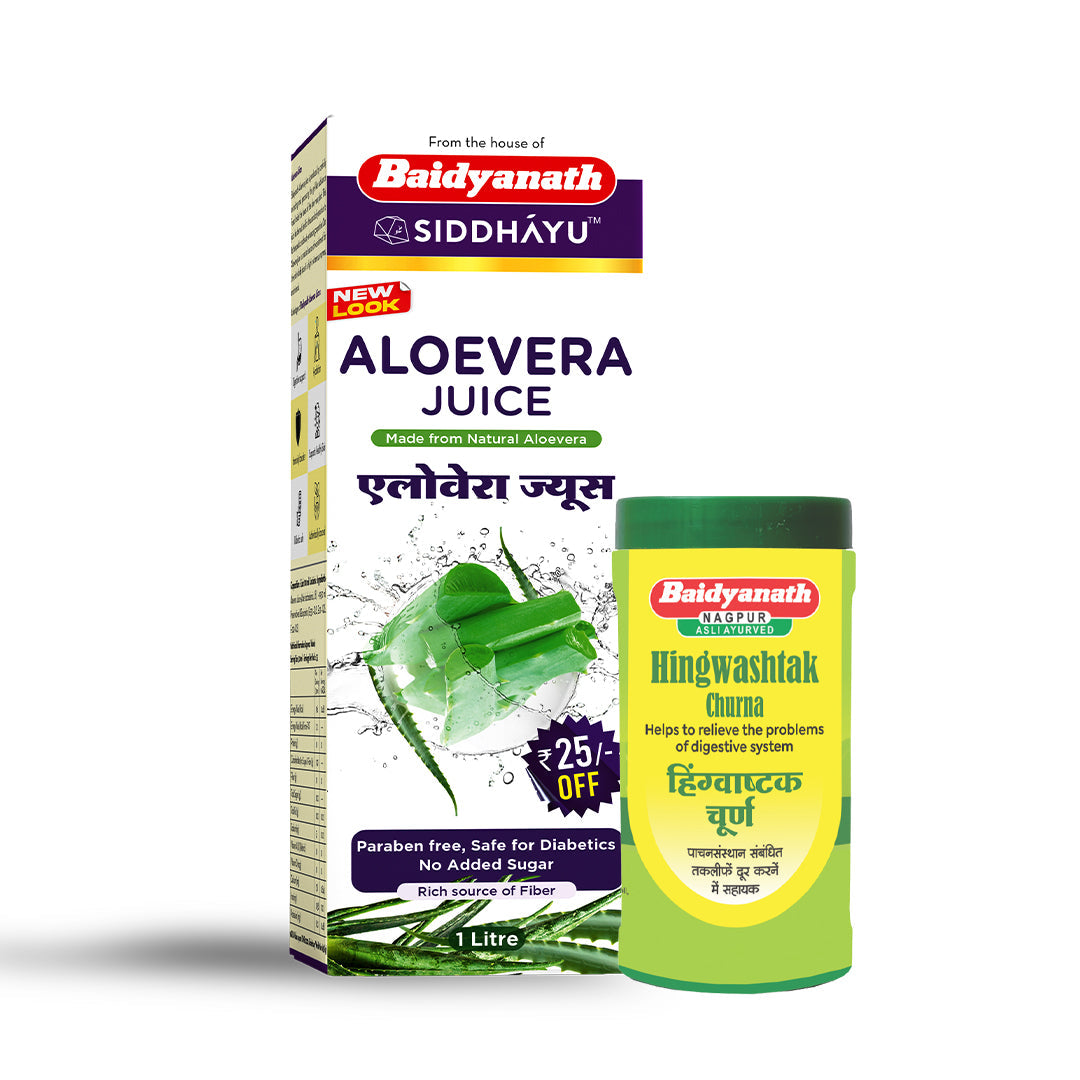 Baidyanath Digestion Wellness- Aloevera Juice: 1 l + Hingwashtak Churna (60 g)