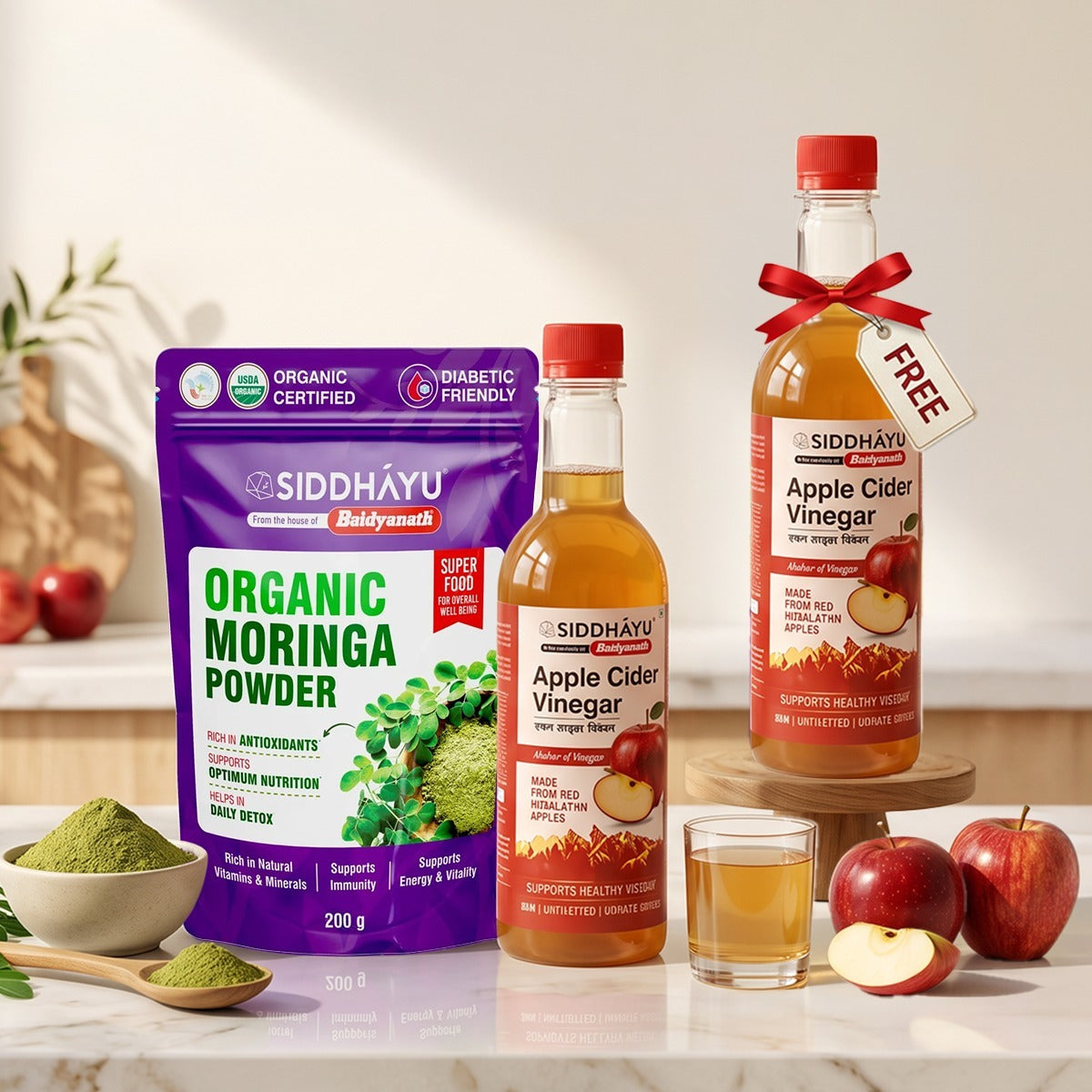 FREE Apple Cider Vinegar with Moringa Powder + Apple cide vinegar combo