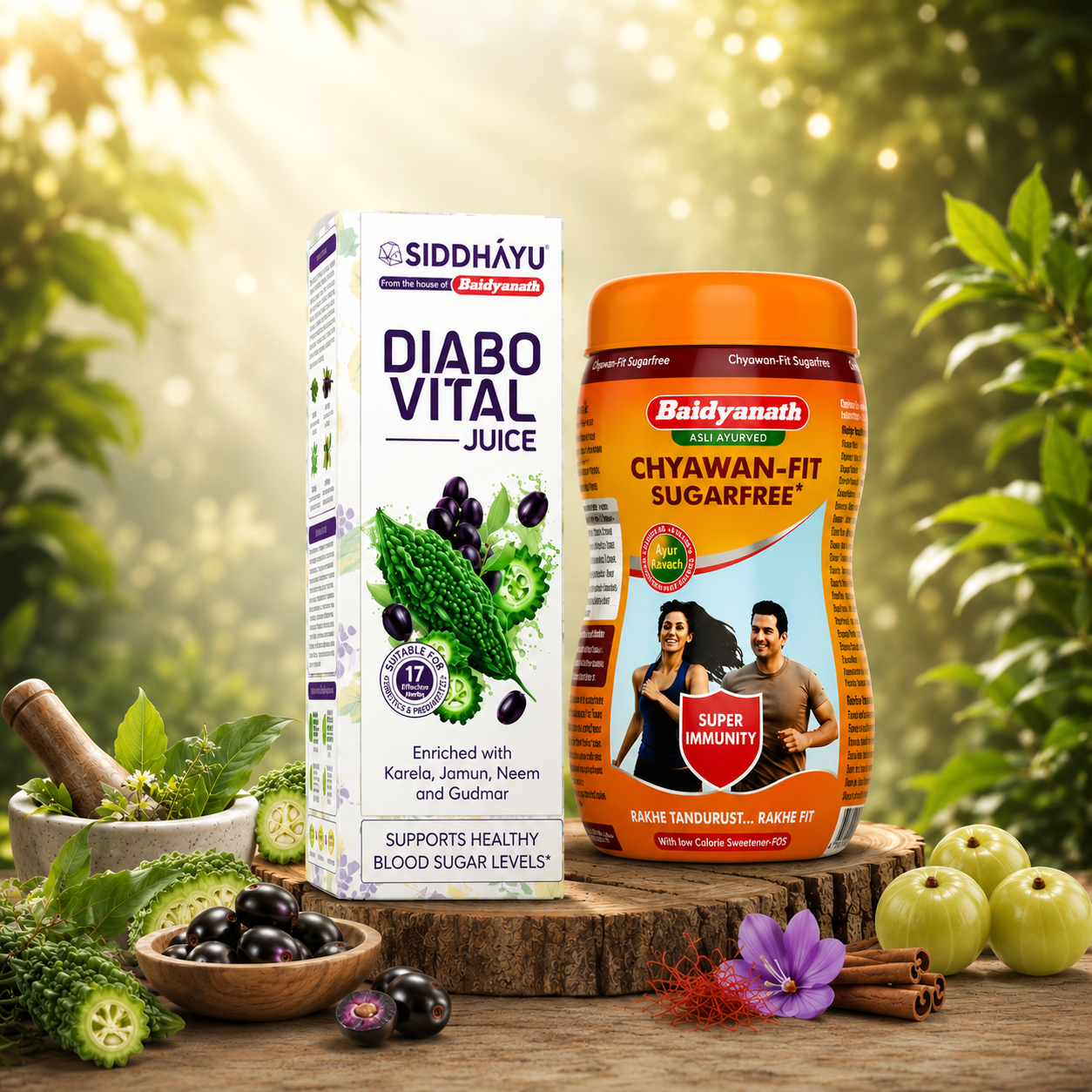 Siddhayu Baidyanath Diabo Vital Juice 1 L + Chyawanfit Sugarfree 1 Kg