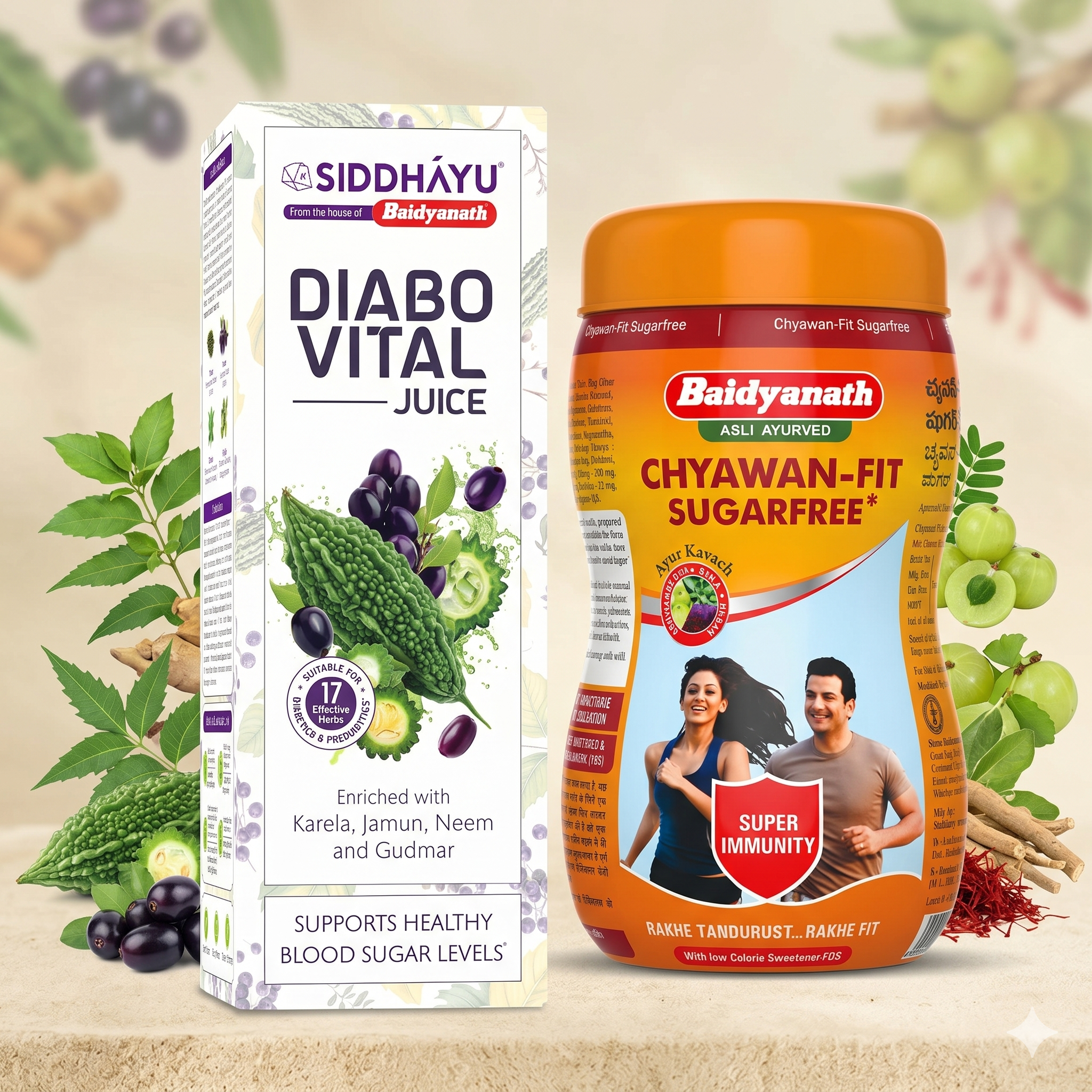Siddhayu Baidyanath Diabo Vital Juice 1 L + Chyawanfit Sugarfree 1 Kg