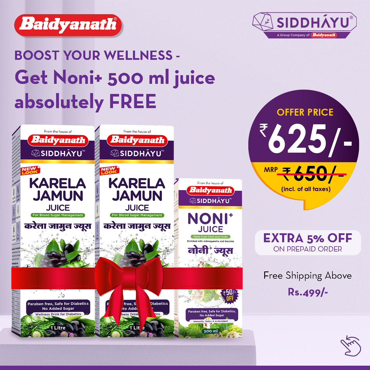 Baidyanath Karela Jamun Juice pack of 2 + Noni 500ml (FREE)